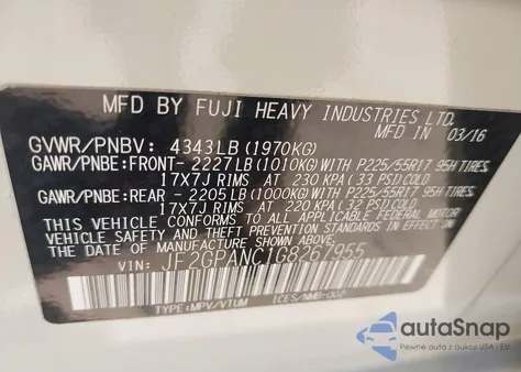 2016 Subaru Crosstrek 2.0I Limited from USA, damaged, VIN JF2GPANC1G8267955